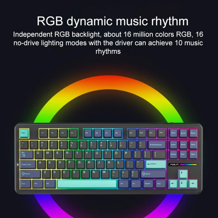 AULA F87 87 Keys Wired/2.4G/Bluetooth Three Model Customized RGB Mechanical Keyboard(White Black Green) - Image 8