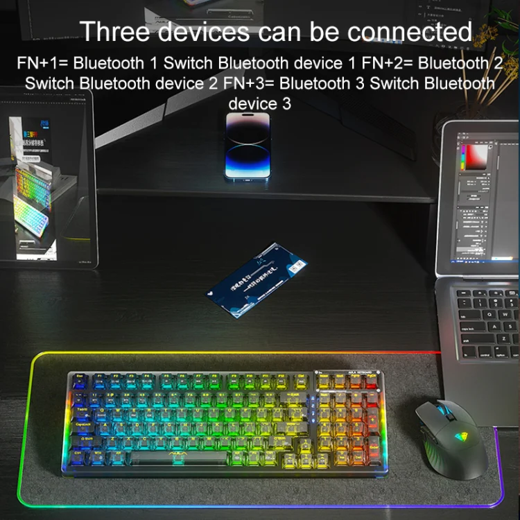 AULA F98Pro V3 99 Keys Wired/2.4G/Bluetooth Three Model RGB Mechanical Keyboard, Shaft:Ice Crystal Shaft(Transparent Black) - Image 2