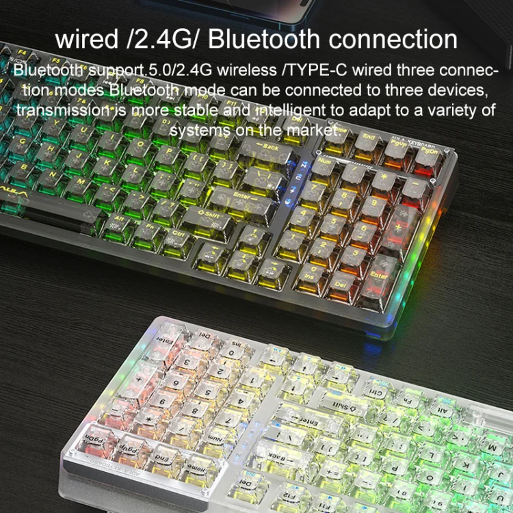 AULA F98Pro V3 99 Keys Wired/2.4G/Bluetooth Three Model RGB Mechanical Keyboard, Shaft:Ice Crystal Shaft(Transparent White) - Image 5