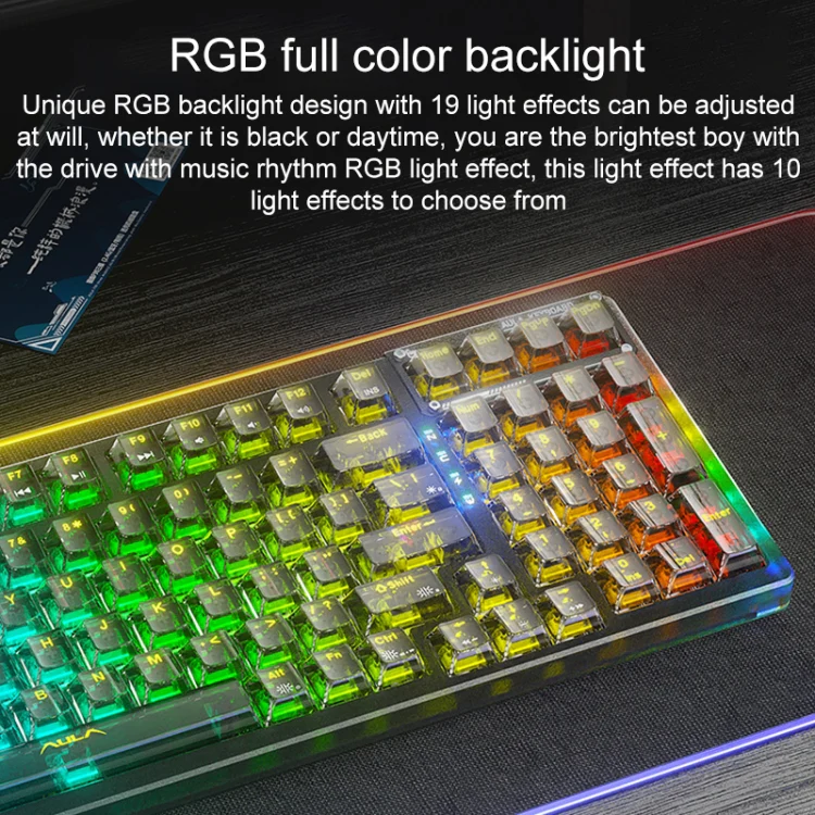 AULA F98Pro V3 99 Keys Wired/2.4G/Bluetooth Three Model RGB Mechanical Keyboard, Shaft:Ice Crystal Shaft(Transparent White) - Image 7