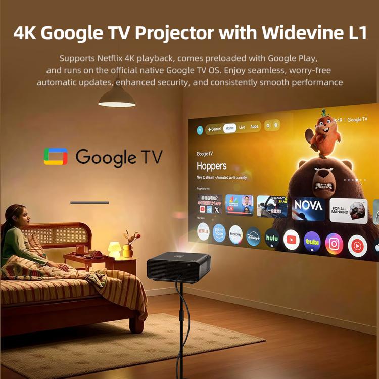 AUN U001 Pro 1080P 2050ANSI For Google TV Android 14 OS Smart Projector, Plug:AU Plug(Black) - Image 4