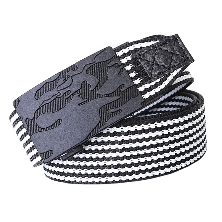 Automatic Buckle Belt Men Outdoor Nylon Belt, Length: 115cm(Black White Stripes)