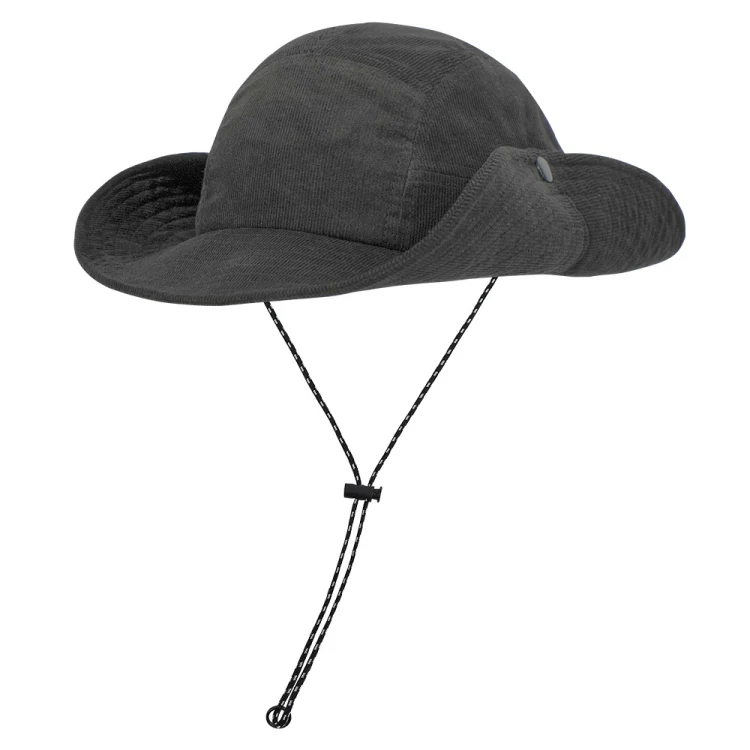 Autumn And Winter Sunscreen Fisherman Hat Camping Warming Large Eaves Corduroy Mountaineering Hood, Size: L 58-60cm(Black)