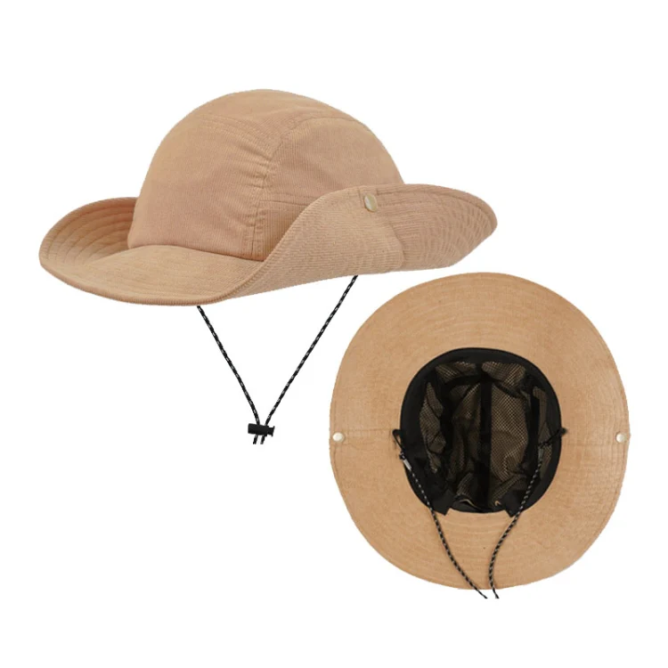 Autumn And Winter Sunscreen Fisherman Hat Camping Warming Large Eaves Corduroy Mountaineering Hood, Size: XL Above 60cm(Black) - Image 3