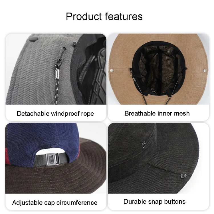 Autumn And Winter Sunscreen Fisherman Hat Camping Warming Large Eaves Corduroy Mountaineering Hood, Size: XL Above 60cm(Black) - Image 5