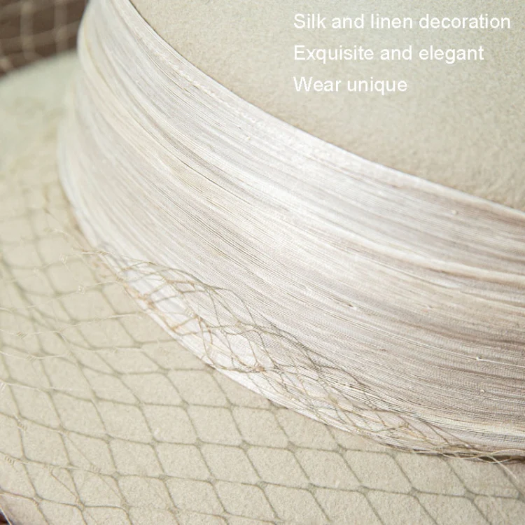 Autumn And Winter Wool Felt Beret Round Top Mesh Decorative Hat, Color: Pink - Image 4