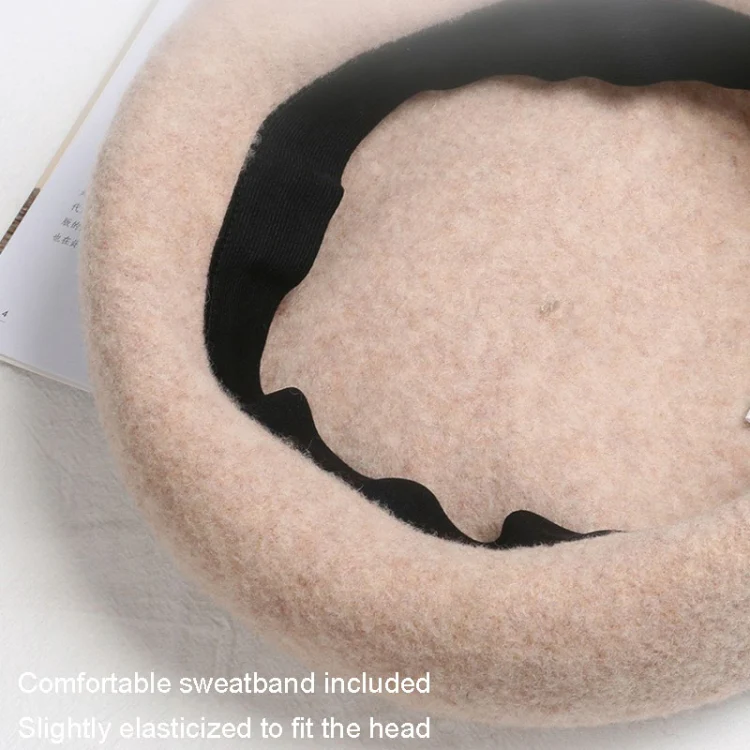 Autumn Winter Embroidered Warm Wool Hat Outdoor Leisure Ladies Beret, Size: One Size(Black) - Image 5