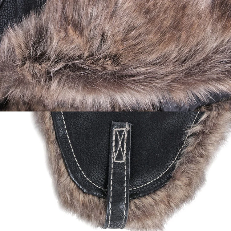Autumn Winter Imitation Leather Outdoor Ride Hat Ear Protection Pilot Hat, Size: L About 54-58cm(Black) - Image 6