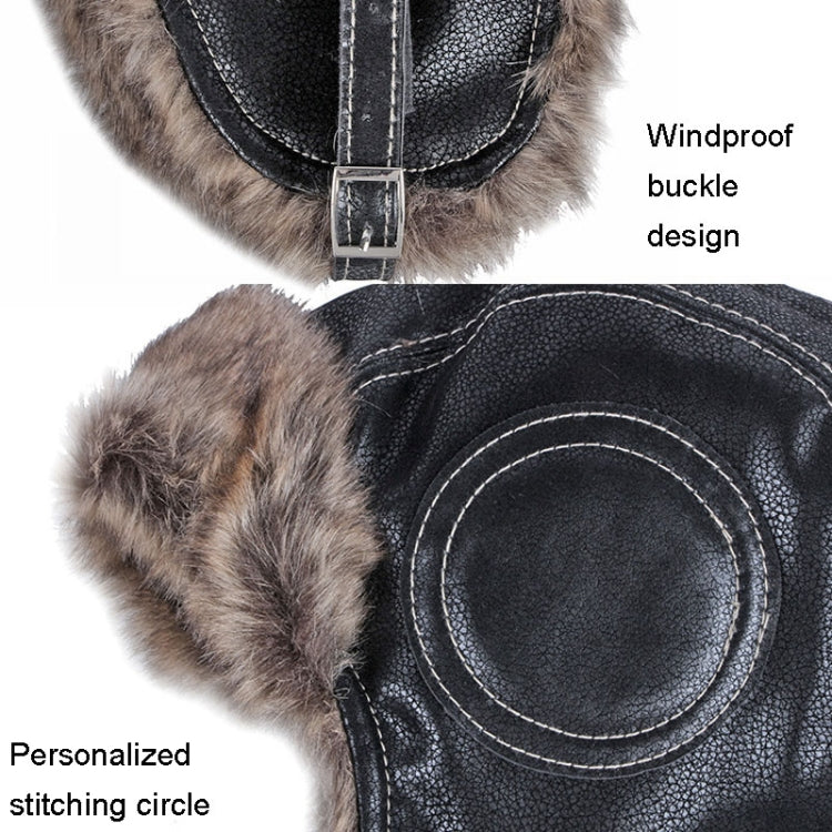 Autumn Winter Imitation Leather Outdoor Ride Hat Ear Protection Pilot Hat, Size: L About 54-58cm(Black) - Image 8