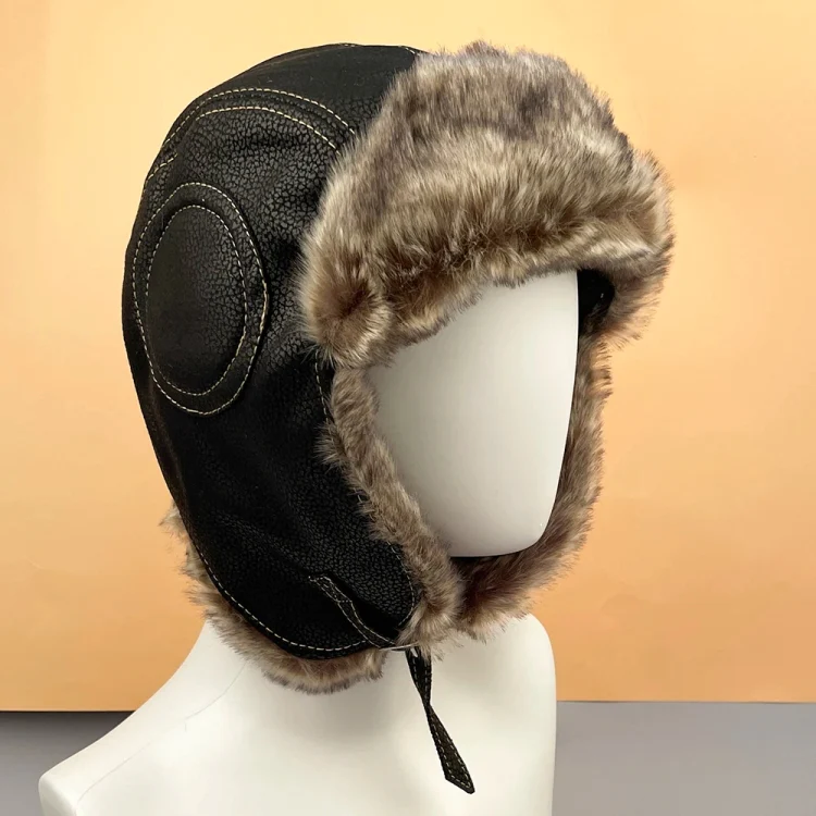 Autumn Winter Imitation Leather Outdoor Ride Hat Ear Protection Pilot Hat, Size: L About 54-58cm(Coffee) - Image 9