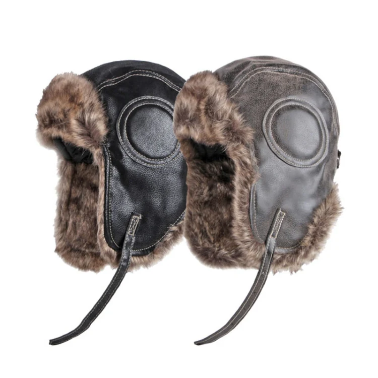 Autumn Winter Imitation Leather Outdoor Ride Hat Ear Protection Pilot Hat, Size: XL About 58-60cm(Black) - Image 2