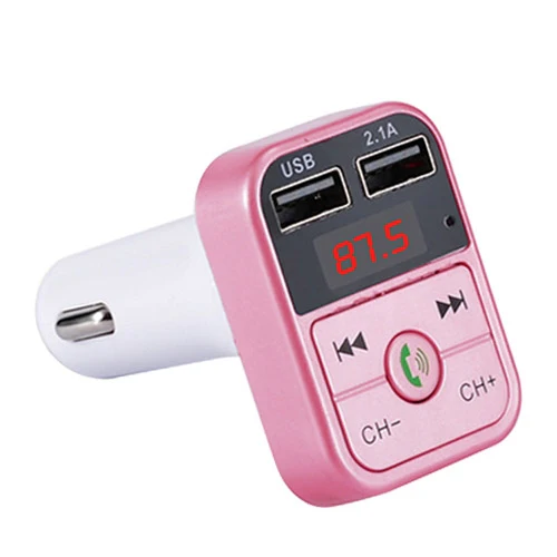B2 Dual USB Charging Bluetooth FM Transmitter MP3 Music Player Car Kit, Support Hands-Free Call & TF Card & U Disk (Rose Gold)