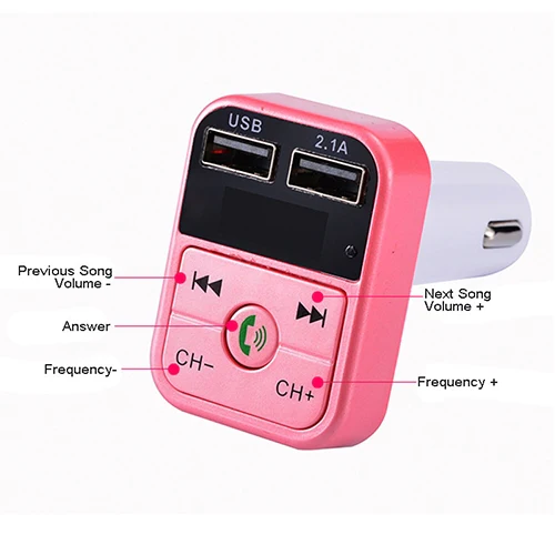 B2 Dual USB Charging Bluetooth FM Transmitter MP3 Music Player Car Kit, Support Hands-Free Call & TF Card & U Disk (Rose Gold) - Image 3