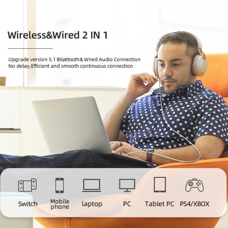 B2 Wireless Bluetooth 5.1 Foldable Noise Reduction Headset(White) - Image 6