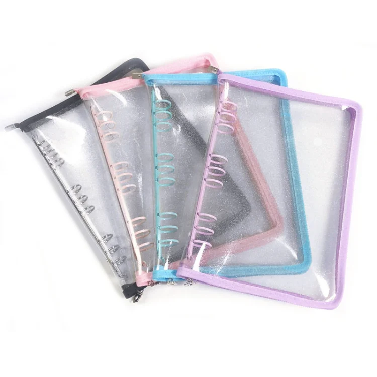 B5 9 Rings Loose-leaf Journal Clear PVC Cover Zipper Planner Notebook Without Inner Pages(Purple) - Image 2