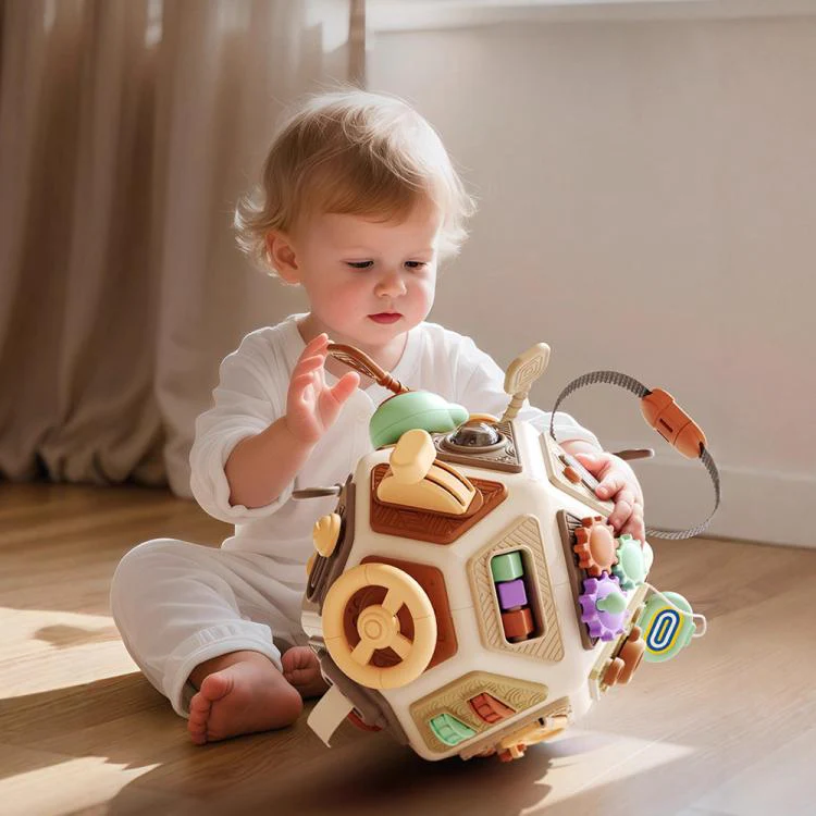 Baby Busy Board Cube Toys 22-in-1 Montessori Sensory Early Education Toy(Coffee)