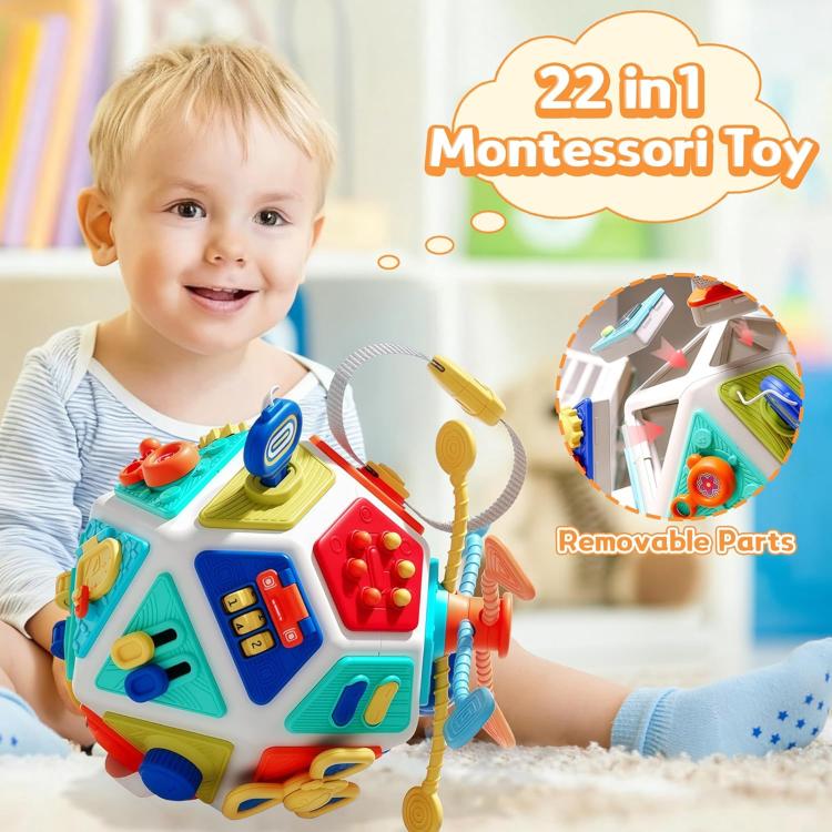 Baby Busy Board Cube Toys 22-in-1 Montessori Sensory Early Education Toy(Coffee) - Image 10