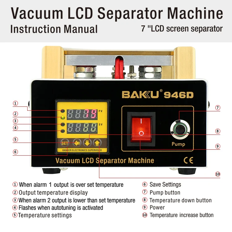 BAKU BK-946D 200W Vacuum LCD Touch Panel Separator Machine, AC 220V - Image 3