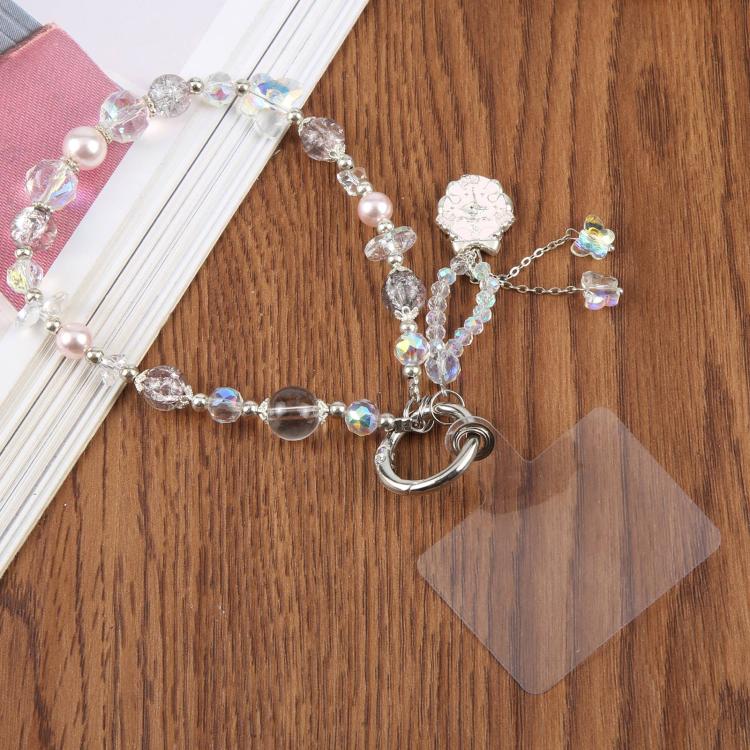 Ballet Dancer Pendant Beaded Phone Charm Wrist Strap with Tether Pad for Women Girls(White)