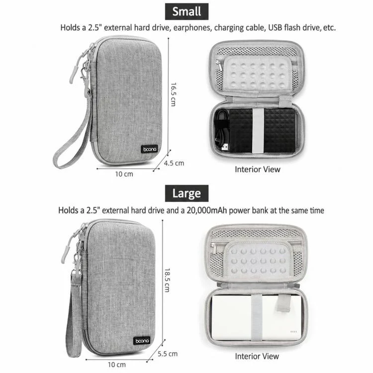 Baona BN-F007 Hard EVA External Hard Drive Case Shockproof Power Bank Organizer Electronic Travel Bag, Spec: Large Black - Image 10