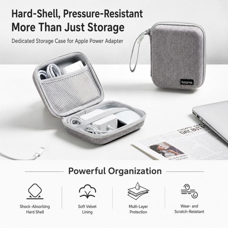 Baona BN-F015 Hard EVA Power Adapter Case Shockproof Mouse Electronics Organizer Cable Travel Pouch(Gray) - Image 2
