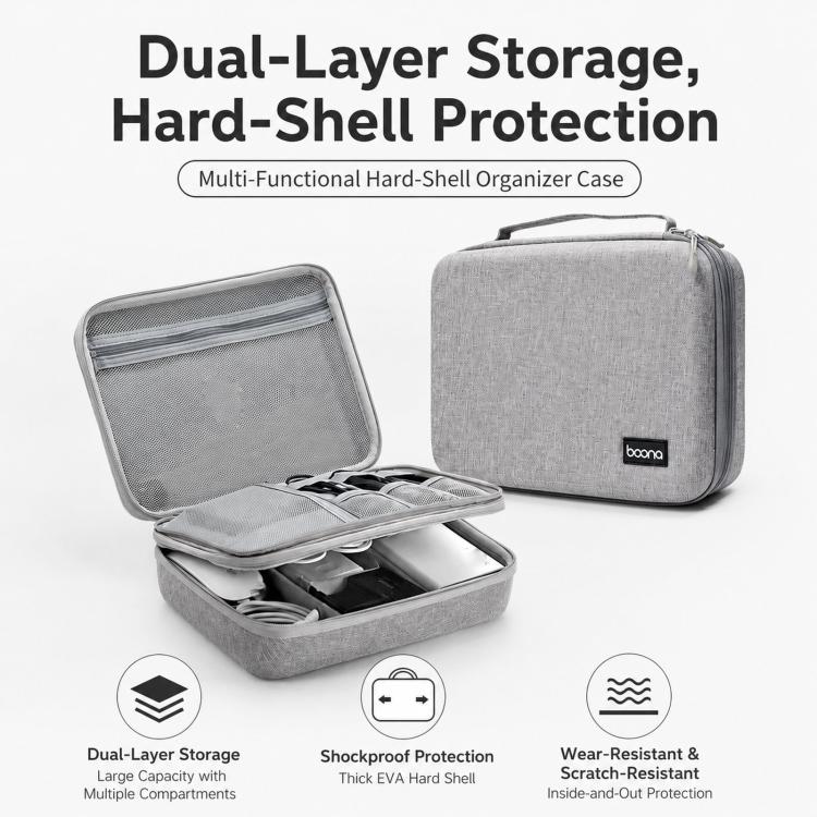 Baona BN-F029 Hard EVA Electronic Organizer Travel Case Double Layer Tech Bag(Gray) - Image 2