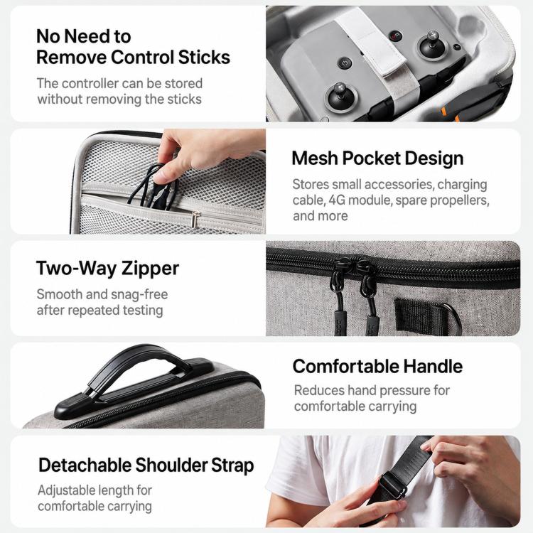 Baona BN-FD004 For DJI Mini 4K Hard EVA Carrying Case Drone Shoulder Bag Protective Storage Box, Spec: Extra Large Gray - Image 7