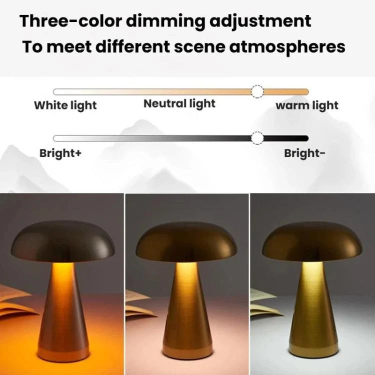 Bar Restaurant Table Lamp Bedside Atmosphere Rechargeable Mushroom Lamp Dimmable Night Light(Gold) - Image 4