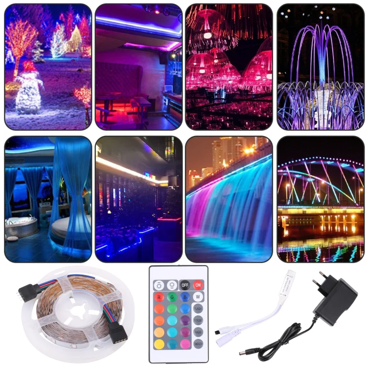 Bare Board 2835 SMD RGB LED Rope Light, 60 LED/m, Length: 5m, 12V 2A 100-240V, with 24-key Remote Control(UK Plug) - Image 6