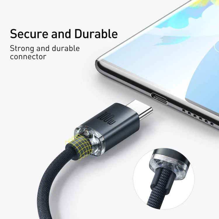 Baseus Crystal Shine Series Fast Charging Cable USB to Type-C 100W Cable, Length:1.2m(Black) - Image 4