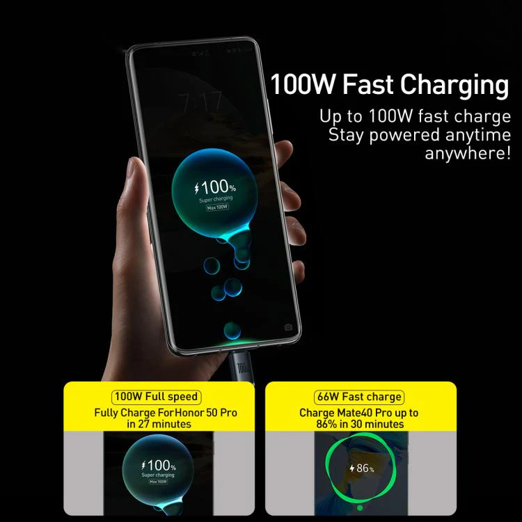 Baseus Crystal Shine Series Fast Charging Cable USB to Type-C 100W Cable, Length:1.2m(Black) - Image 8