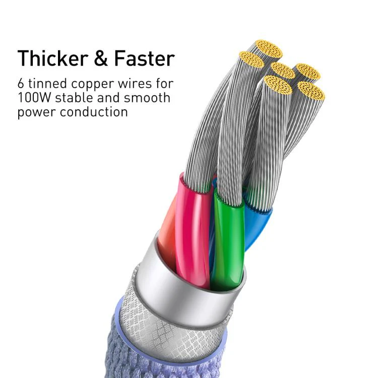 Baseus Crystal Shine Series Fast Charging Cable USB to Type-C 100W Cable, Length:1.2m(Purple) - Image 4