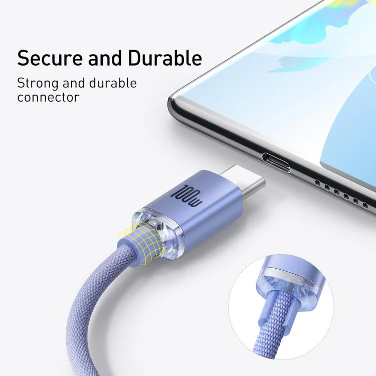 Baseus Crystal Shine Series Fast Charging Cable USB to Type-C 100W Cable, Length:2m(Purple) - Image 4