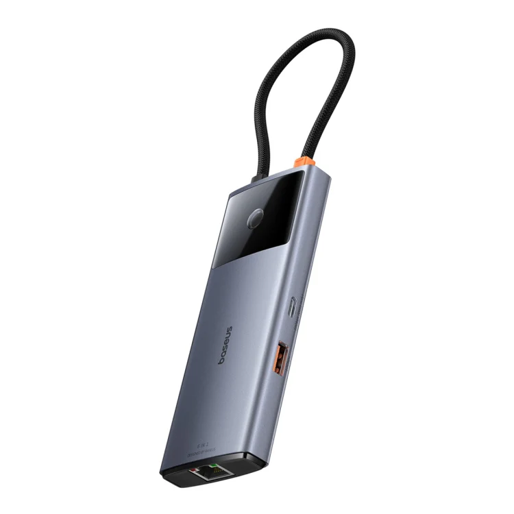 Baseus Metal Gleam Series II 6 in 1 Type-C to 1xHDMI+2xType-C+2xUSB+1xRJ45 HUB Docking Station(Space Grey) - Image 2