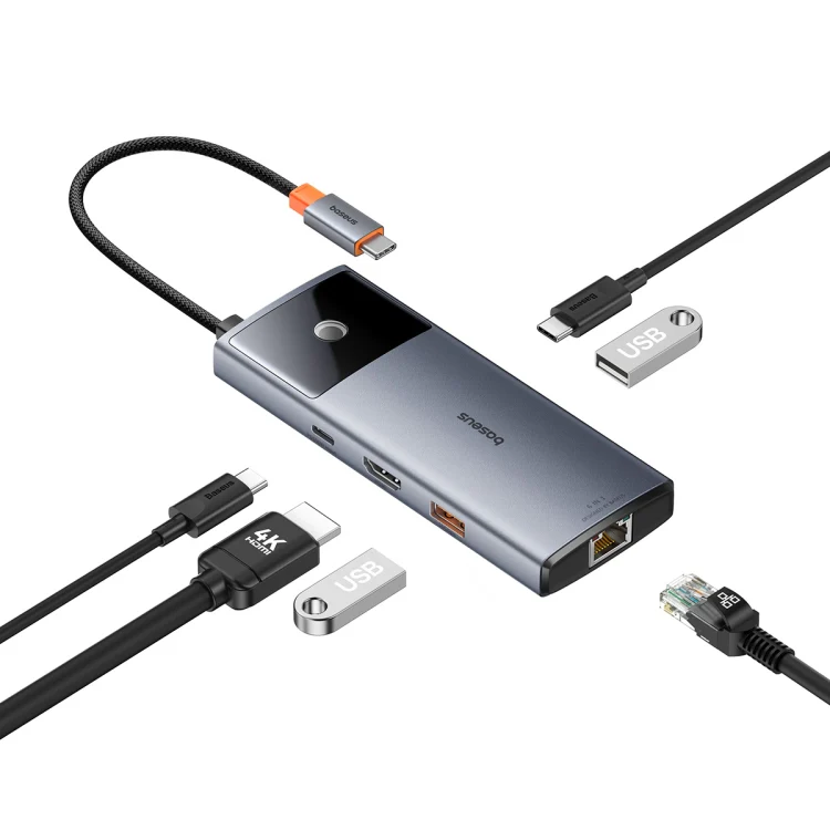 Baseus Metal Gleam Series II 6 in 1 Type-C to 1xHDMI+2xType-C+2xUSB+1xRJ45 HUB Docking Station(Space Grey) - Image 3