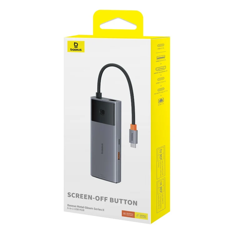 Baseus Metal Gleam Series II 6 in 1 Type-C to 1xHDMI+2xType-C+2xUSB+1xRJ45 HUB Docking Station(Space Grey) - Image 4