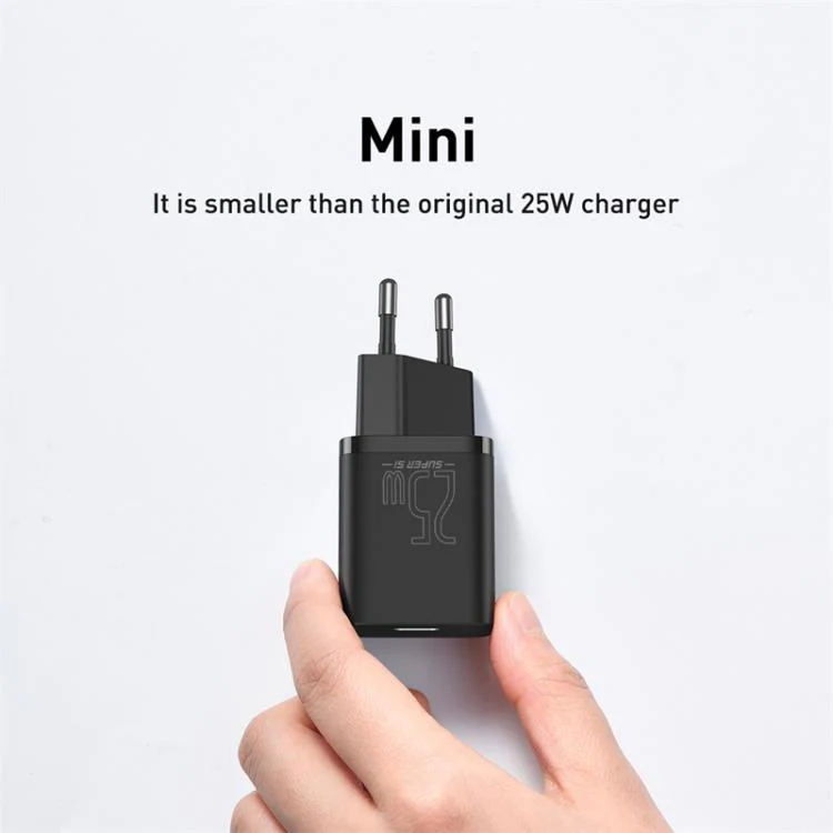 Baseus Super Si Type-C 25W Fast Charger with 1m Type-C to Type-C Cable, EU Plug(Black) - Image 3