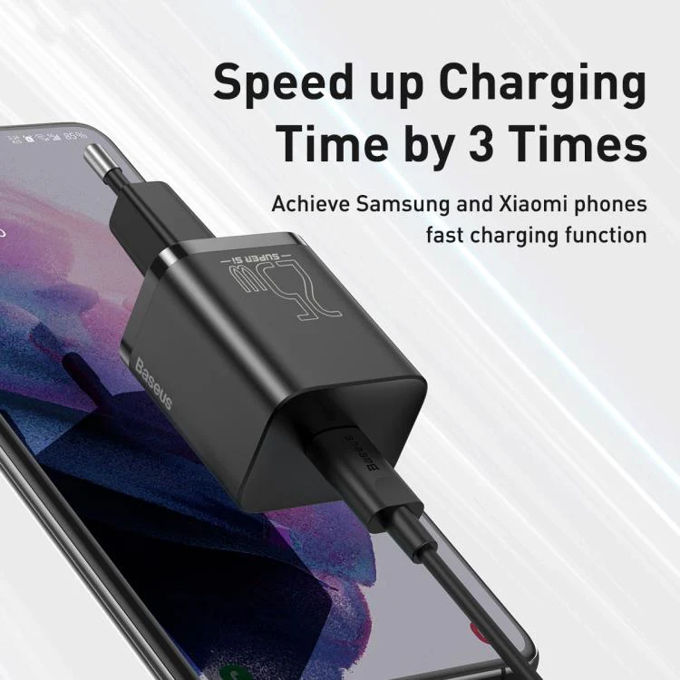 Baseus Super Si Type-C 25W Fast Charger with 1m Type-C to Type-C Cable, EU Plug(Black) - Image 5