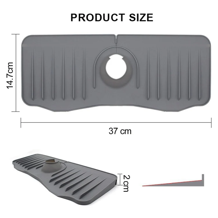 Bathroom Kitchen Silicone Faucet Anti-Splash Drain Mat, Color: Black(37x14.7x2cm) - Image 3