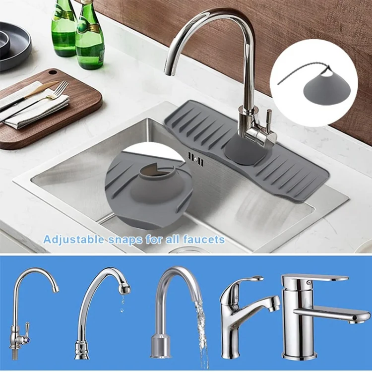 Bathroom Kitchen Silicone Faucet Anti-Splash Drain Mat, Color: White(37x14.7x2cm) - Image 6