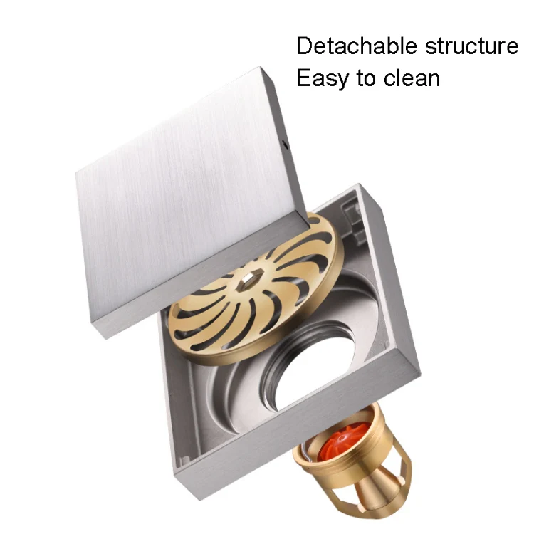 Bathroom Large Displacement Anti-odor Floor Drain, Style: K8011 Gold+Magnetic Suspension - Image 2