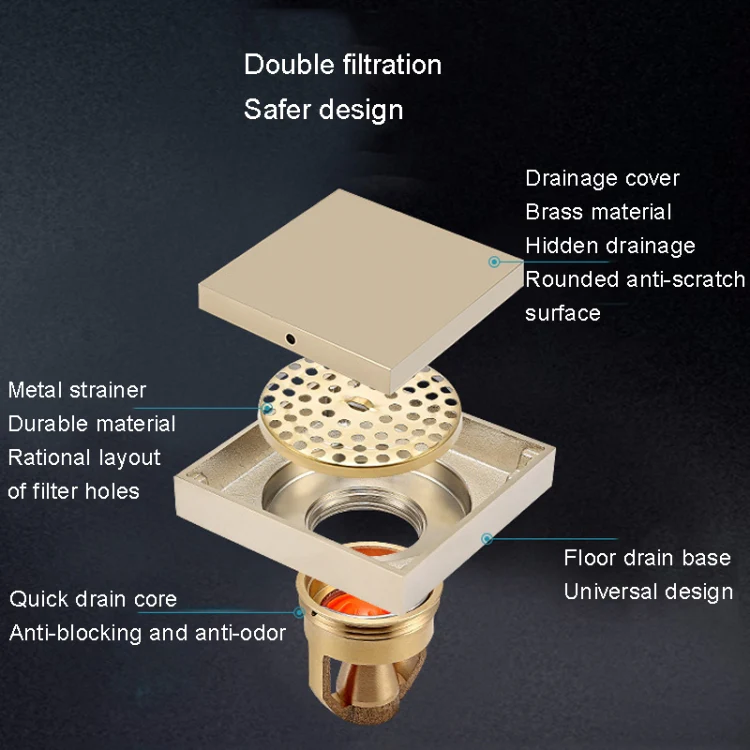 Bathroom Large Displacement Anti-odor Floor Drain, Style: K8011 Gold+Magnetic Suspension - Image 3