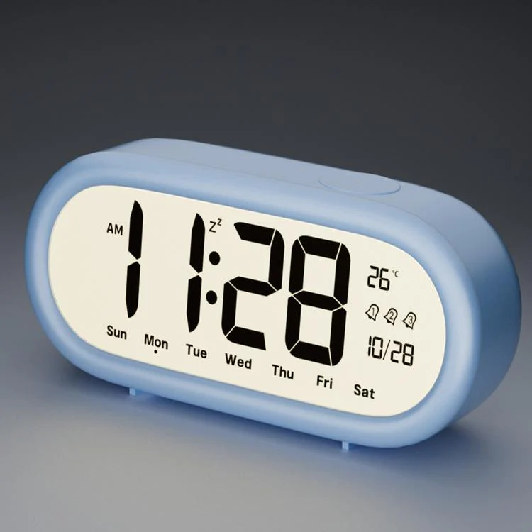 Battery Operated Digital Alarm Clock Loud Bedside Clock with 3 Alarm Settings, Temperature Date and Backlight Snooze(Blue)