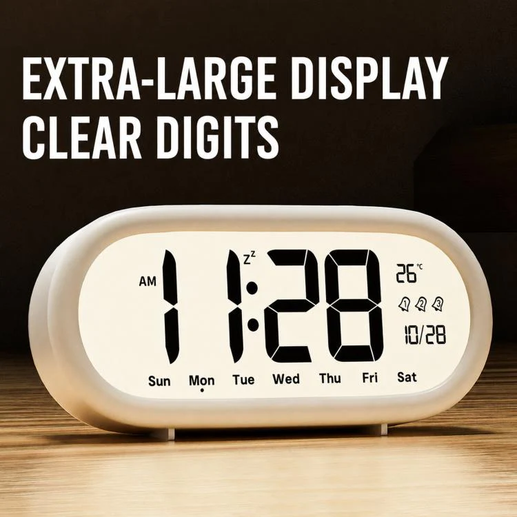 Battery Operated Digital Alarm Clock Loud Bedside Clock with 3 Alarm Settings, Temperature Date and Backlight Snooze(Blue) - Image 2