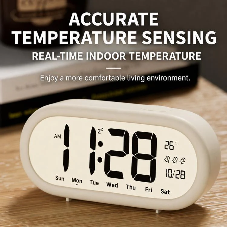 Battery Operated Digital Alarm Clock Loud Bedside Clock with 3 Alarm Settings, Temperature Date and Backlight Snooze(Blue) - Image 6
