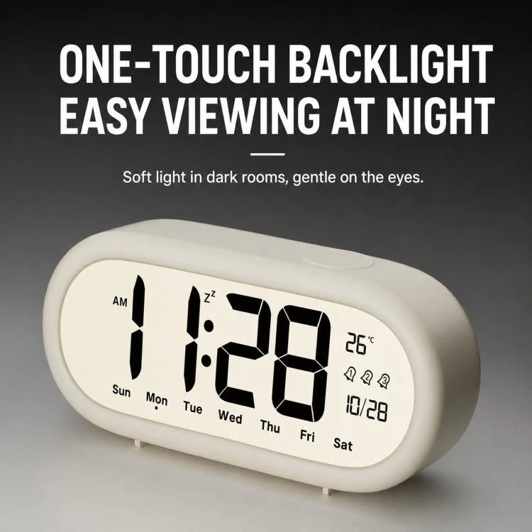 Battery Operated Digital Alarm Clock Loud Bedside Clock with 3 Alarm Settings, Temperature Date and Backlight Snooze(Green) - Image 5