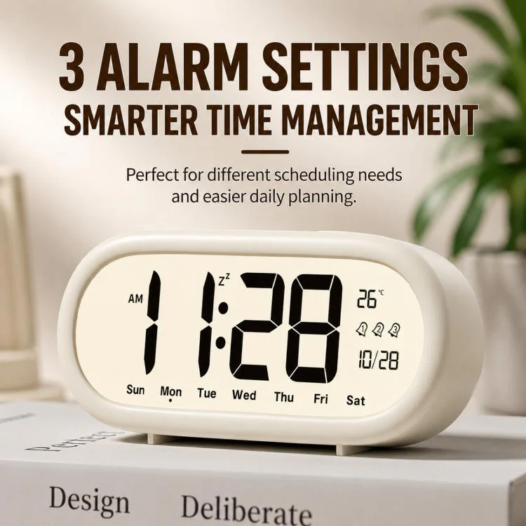 Battery Operated Digital Alarm Clock Loud Bedside Clock with 3 Alarm Settings, Temperature Date and Backlight Snooze(Pink) - Image 3