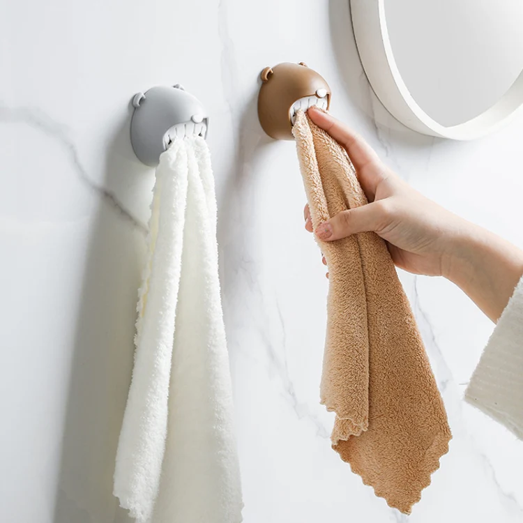 Bear Towel Holder Bathroom Towel Hooks Kitchen Rag Stopper Washcloth Dishcloth Storage(Grey) - Image 2