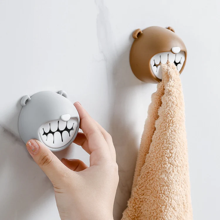 Bear Towel Holder Bathroom Towel Hooks Kitchen Rag Stopper Washcloth Dishcloth Storage(Grey) - Image 6