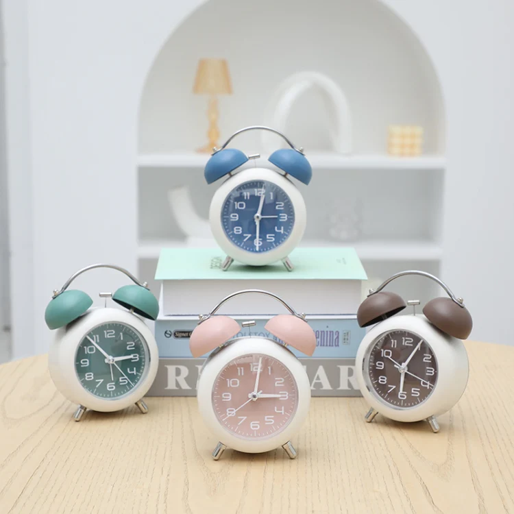 Bedroom Desktop Metal Digital Mechanical Alarm Clock Living Room Silent Clock With Night Light(Pink) - Image 2